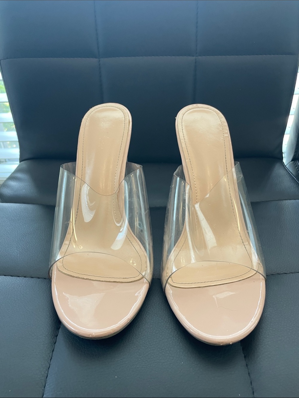 Nude Clear-Band Slide Mules for Women
